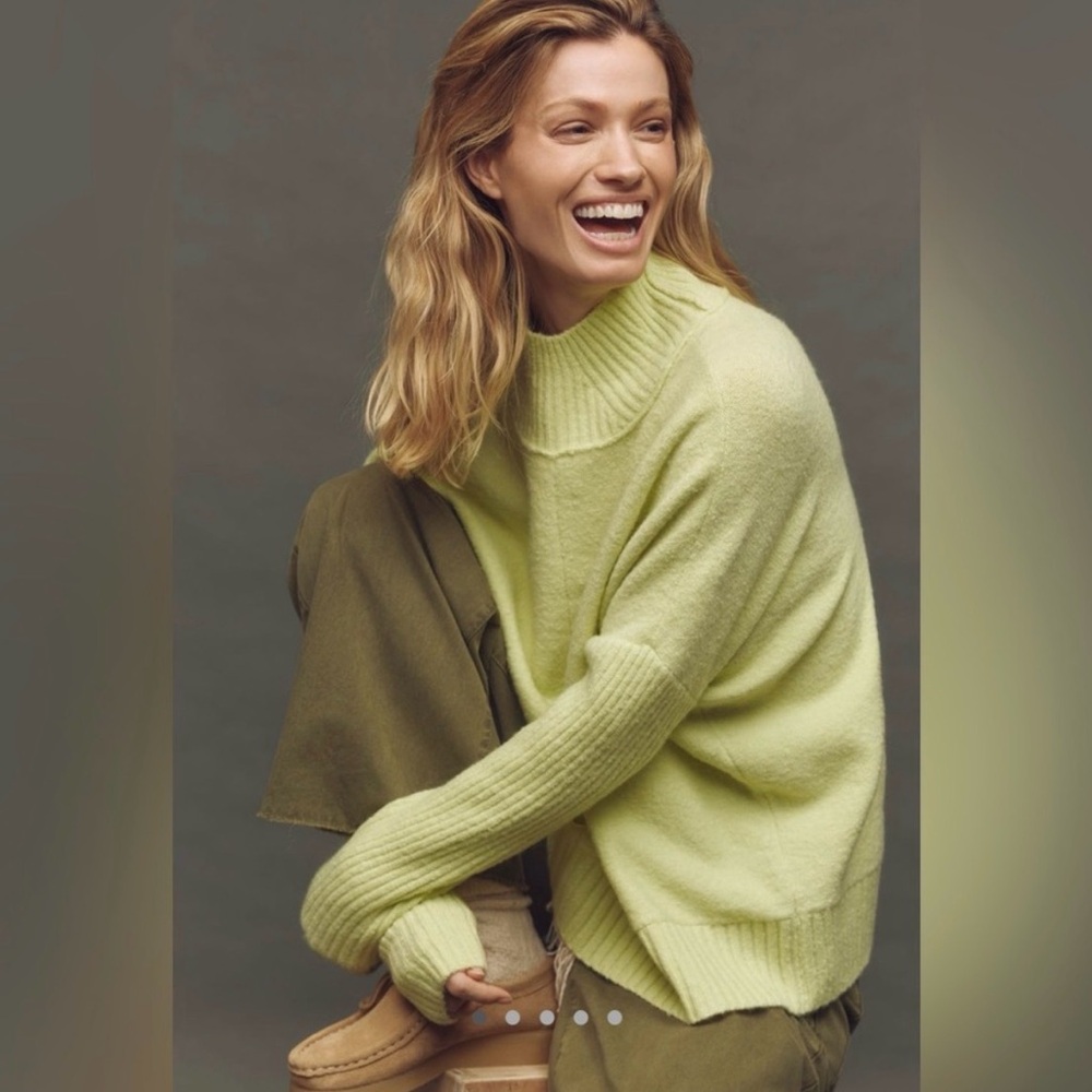 Anthropologie Maeve Gretchen‎ Mock Neck Cozy Sweater Yellow Wool Blend
